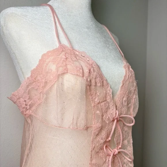 Vintage USA Y2K Babydoll Coquette Mesh Lace Camisole Teddy Chemise Top Peignoir - Picture 11 of 16